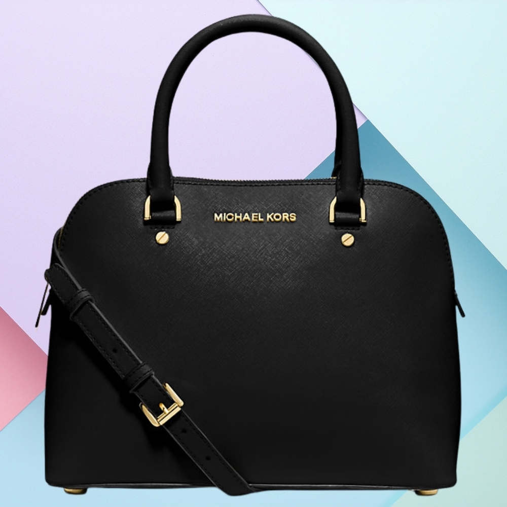 MICHAEL Michael Kors Cindy Medium Saffiano Leather Dome Satchel Black